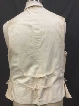 MBA LTD., Cream, Cotton, Synthetic, Solid, Lightly Aged with Light Cream Lining, Collar Attached, 11 Brass Button Front, 2 Pockets Bottom W/bat Wing Flap & 3 Matching Brass Buttons, 2 Cream Short Belt Tie in the Back, 3 Split Back Hem, Early 1800's Reproduction Made To Order