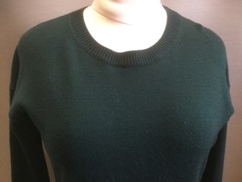 Womens, Pullover, BABATON, Forest Green, Wool, Solid, M, Long Sleeves, Crew Neck, Side Slits