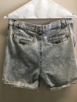Womens, Shorts, ADVENTURE, Blue, White, Cotton, Acid Wash, W30, Large Pockets, 2 Back Pockets with Velcro