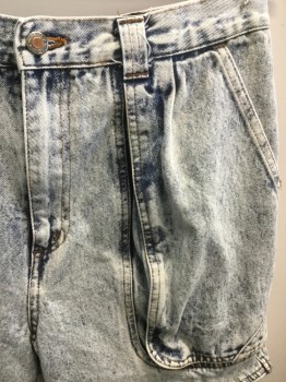 Womens, Shorts, ADVENTURE, Blue, White, Cotton, Acid Wash, W30, Large Pockets, 2 Back Pockets with Velcro
