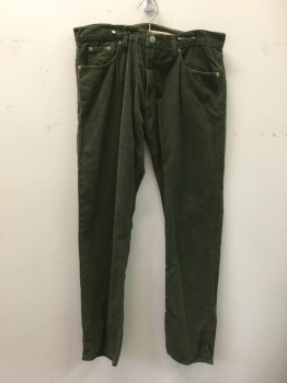 CIVILIANAIRE, Olive Green, Cotton, Solid, Corduroy, Zip Fly, 5 Pockets, Belt Loops, Straight Leg