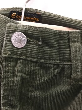 CIVILIANAIRE, Olive Green, Cotton, Solid, Corduroy, Zip Fly, 5 Pockets, Belt Loops, Straight Leg