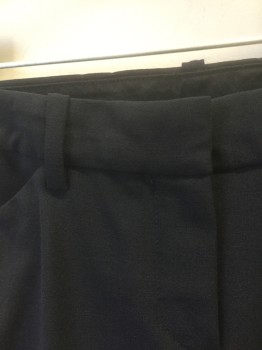 THEORY, Navy Blue, Polyester, Wool, Solid, Dark Navy (Nearly Black), Mid Rise, Straight Leg, 4 Pockets, Belt Loops