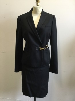 GUCCI, Black, Wool, Solid, Double Breasted, Collar Attached, Notched Lapel, 3 Faux Pockets, Gold Metal Clasp Attachment, ***hole in Right Shoulder***