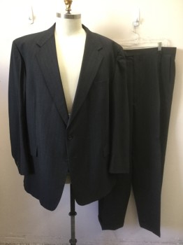 CHARLES JOURDAN, Charcoal Gray, Lt Gray, Wool, Stripes - Pin, Single Breasted, Notched Lapel, 2 Buttons, 3 Pockets, Solid Gray Lining