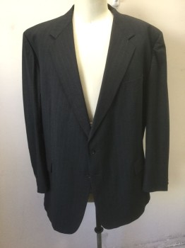 CHARLES JOURDAN, Charcoal Gray, Lt Gray, Wool, Stripes - Pin, Single Breasted, Notched Lapel, 2 Buttons, 3 Pockets, Solid Gray Lining
