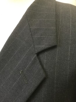 Mens, 1980s Vintage, Suit, Jacket, CHARLES JOURDAN, Charcoal Gray, Lt Gray, Wool, Stripes - Pin, 50, Single Breasted, Notched Lapel, 2 Buttons, 3 Pockets, Solid Gray Lining