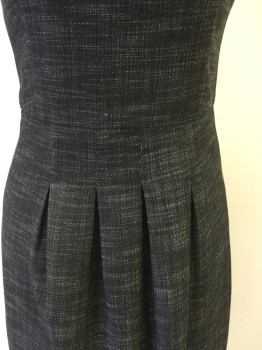 Womens, Dress, Sleeveless, CALVIN KLEIN, Black, White, Wool, Synthetic, Tweed, 6, Appears Charcoal, Scoop Neck, Box Pleated Skirt, Zip Back