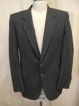 MALIBU, Heather Gray, Wool, Single Breasted, Collar Attached, Notched Lapel, 3 Pockets, 2 Buttons,  Long Sleeves