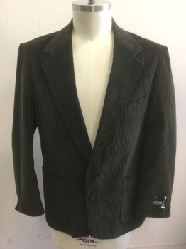 Mens, Sportcoat/Blazer, MEMBERS ONLY, Dk Green, Cotton, Solid, 42R, Corduroy, Single Breasted, Notched Lapel, 2 Buttons, 3 Pockets