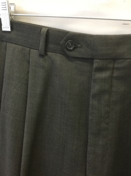 LAUREN/MICHAEL RYAN, Dusty Brown, Wool, Solid, Double Pleated, Button Tab Waist, Relaxed Leg, 4 Pockets, Zip Fly,