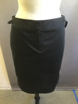 Womens, Skirt, Below Knee, ELIE TAHARI, Black, Cotton, Lycra, Solid, 4, Straight Skirt, Zip Fly, Side Adjustable Straps