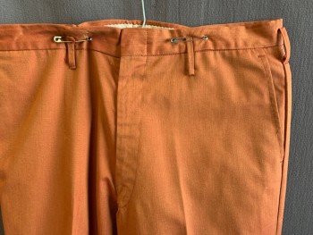 Mens, Slacks, GALEY & LORD, Red-Orange, Polyester, Cotton, Solid, 34/27, Flat Front, Zip Fly, 4 Pockets, Belt Loops, Cuffed Hem