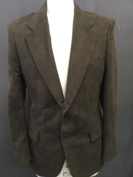 Mens, Sportcoat/Blazer, ZARA MAN, Dk Brown, Polyester, Viscose, Solid, 42 R, Notched Lapel, Faux Suede, 2 Button Front, Pocket Flap, FC055415
