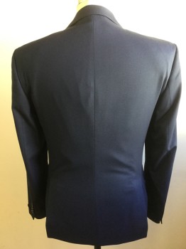 Mens, Sportcoat/Blazer, ZARA, Navy Blue, Polyester, Viscose, Birds Eye Weave, 38S, Single Breasted, 2 Buttons,  3 Pockets, Breast Pocket with Faux White and Light Gray Pocket Square, 2 Back Vents,