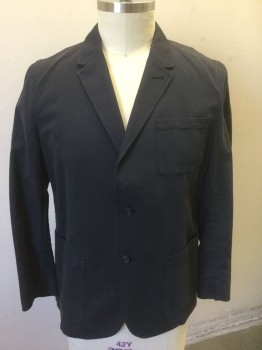 Mens, Sportcoat/Blazer, VINCE, Charcoal Gray, Cotton, Linen, Solid, L, Summerweight Cotton/Linen Blend, Single Breasted, Notched Lapel, 3 Patch Pockets, No Lining