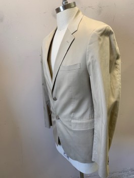 Mens, Sportcoat/Blazer, THEORY, Khaki Brown, Cotton, Synthetic, Solid, 40, Single Breasted, Notched Lapel, 2 Buttons, Hand Picked Stitching on Lapel, 3 Pockets