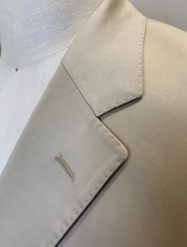 Mens, Sportcoat/Blazer, THEORY, Khaki Brown, Cotton, Synthetic, Solid, 40, Single Breasted, Notched Lapel, 2 Buttons, Hand Picked Stitching on Lapel, 3 Pockets