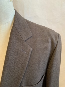 DIVO, Dk Brown, Wool, Solid, Gabardine, Single Breasted, Collar Attached, 2 Buttons,  3 Pockets