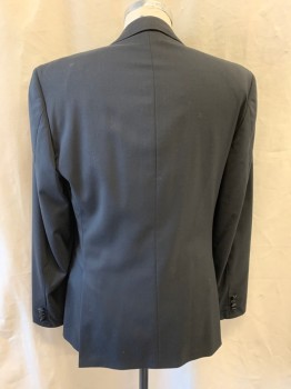 Mens, Sportcoat/Blazer, MOSS BROS, Black, Wool, Polyester, 40R, Tux Blazer, Notched Peaked Lapel, Satin Lapel, Single Breasted, Button Front, 2 Buttons , 3 Pockets
