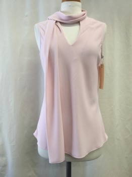 Womens, Top, NINE WEST, Lt Pink, Polyester, Solid, S, V-neck with Self Tie, Sleeveless