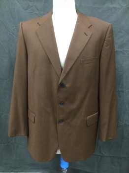Mens, Blazer/Sport Co, TALLIA, Brown, Wool, Solid, 52XL, Single Breasted, Collar Attached, Notched Lapel, 3 Pockets, 3 Buttons, Sleeves Have Been Let Out
