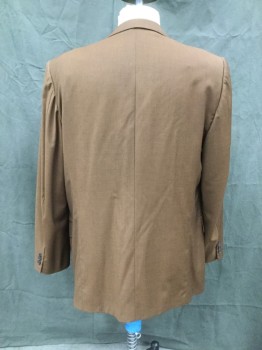 Mens, Blazer/Sport Co, TALLIA, Brown, Wool, Solid, 52XL, Single Breasted, Collar Attached, Notched Lapel, 3 Pockets, 3 Buttons, Sleeves Have Been Let Out
