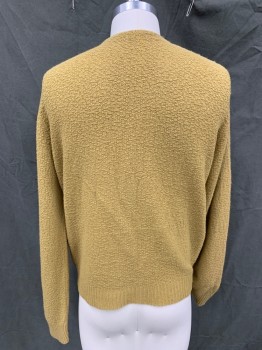 N/L, Ochre Brown-Yellow, White, Wool, Stripes, V-neck, Cardigan, Textured Knit, White Knit Inset Stripes, Ribbed Knit Waistband/Cuff, *Shoulder Burn*
