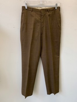Mens, 1960s Vintage, Suit, Pants, ROYAL CLOTHES, Brown, Navy Blue, Wool, Glen Plaid, In:28+, W:30, Flat Front, Slim Leg, Zip Fly, 4 Pockets, Belt Loops,