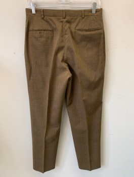Mens, 1960s Vintage, Suit, Pants, ROYAL CLOTHES, Brown, Navy Blue, Wool, Glen Plaid, In:28+, W:30, Flat Front, Slim Leg, Zip Fly, 4 Pockets, Belt Loops,