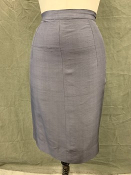 N/L, Charcoal Gray, Silk, Solid, Zip Back Pencil Skirt, Below Knee Length,