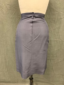 N/L, Charcoal Gray, Silk, Solid, Zip Back Pencil Skirt, Below Knee Length,