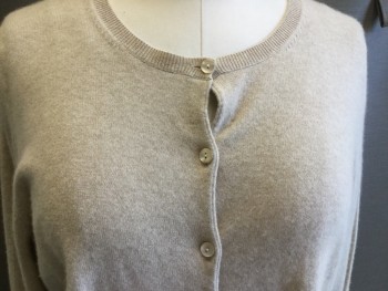 SAKS FIFTH AVE, Beige, Cashmere, Solid, Long Sleeves, Round Neck,