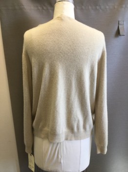 SAKS FIFTH AVE, Beige, Cashmere, Solid, Long Sleeves, Round Neck,