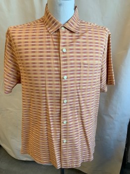 Mens, Casual Shirt, TOMMY BAHAMA, Peach Orange, Brown, Dusty Pink, Lt Yellow, White, Silk, Cotton, Stripes, L, S/S, C.A., Bttn., Patch Pocket,