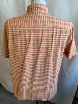 Mens, Casual Shirt, TOMMY BAHAMA, Peach Orange, Brown, Dusty Pink, Lt Yellow, White, Silk, Cotton, Stripes, L, S/S, C.A., Bttn., Patch Pocket,