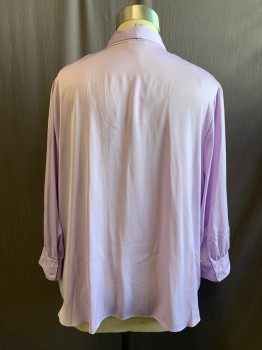 Womens, Blouse, WORTHINGTON, Lavender Purple, Polyester, Solid, 2X, Button Front with V, Collar Attached, Self Neck Belt Tie, 3/4 Sleeve, Button Cuff