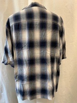 Womens, Blouse, ALL SAINTS, Gray, Off White, Black, Cotton, Plaid, M, Collar Attached, Button Front, Short Sleeves