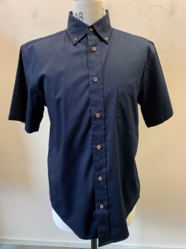 Mens, Casual Shirt, HARRITON, Navy Blue, Cotton, Polyester, Solid, M, S/S, Button Front, Collar Attached, Chest Pocket