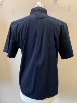 Mens, Casual Shirt, HARRITON, Navy Blue, Cotton, Polyester, Solid, M, S/S, Button Front, Collar Attached, Chest Pocket