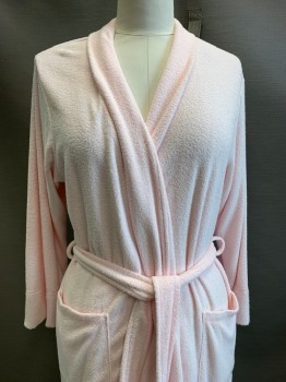 NATORI, Lt Pink, Cotton, Polyester, Solid, L/S, Open Front, Side Pockets, With Matching Belt