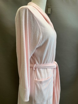 Womens, SPA Robe, NATORI, Lt Pink, Cotton, Polyester, Solid, XL, L/S, Open Front, Side Pockets, With Matching Belt