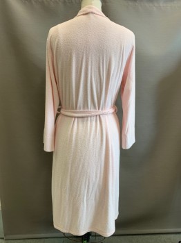 Womens, SPA Robe, NATORI, Lt Pink, Cotton, Polyester, Solid, XL, L/S, Open Front, Side Pockets, With Matching Belt