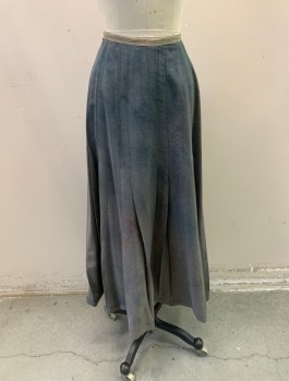 MTO, Dk Gray, Wool, Herringbone, Beige Waistband, Pleated, A-Line, Hem Below Knee, Snap Back, Stained All Over *Multiple Stains, Faded (See Photos)