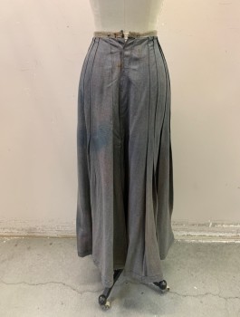 MTO, Dk Gray, Wool, Herringbone, Beige Waistband, Pleated, A-Line, Hem Below Knee, Snap Back, Stained All Over *Multiple Stains, Faded (See Photos)