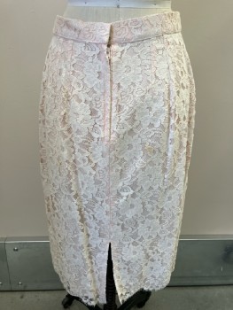 CACHET, Pale Pink with Cream Floral Lace Over Layer, Back Zip, Back Slit, Below Knee Length
