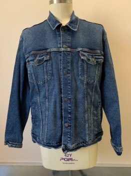 Mens, Jean Jacket, LEVI'S, Denim Blue, Cotton, Solid, 2XL, L/S, Button Front, Collar Attached, Chest And Side Pockets,