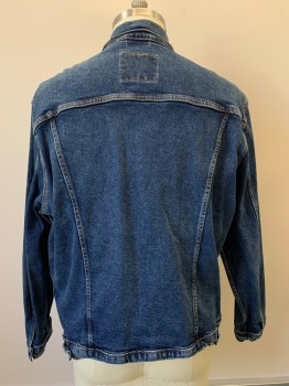 LEVI'S, Denim Blue, Cotton, Solid, L/S, Button Front, Collar Attached, Chest And Side Pockets,