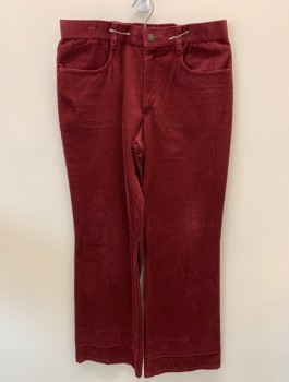 Mens, Pants, U.S.A., Maroon Red, Cotton, Solid, L32, W31, Corduroy, Zip Front, Button Closure, 4 Pockets, Flare  **MULTIPLES