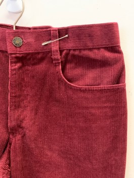 U.S.A., Maroon Red, Cotton, Solid, Corduroy, Zip Front, Button Closure, 4 Pockets, Flare  **MULTIPLES